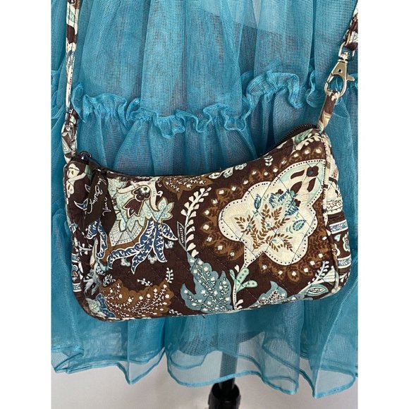 Vintage Vera Bradley Java Blue Tote Bag Purse Shoulder Paisley Brown Zip Closure - Picture 3 of 16